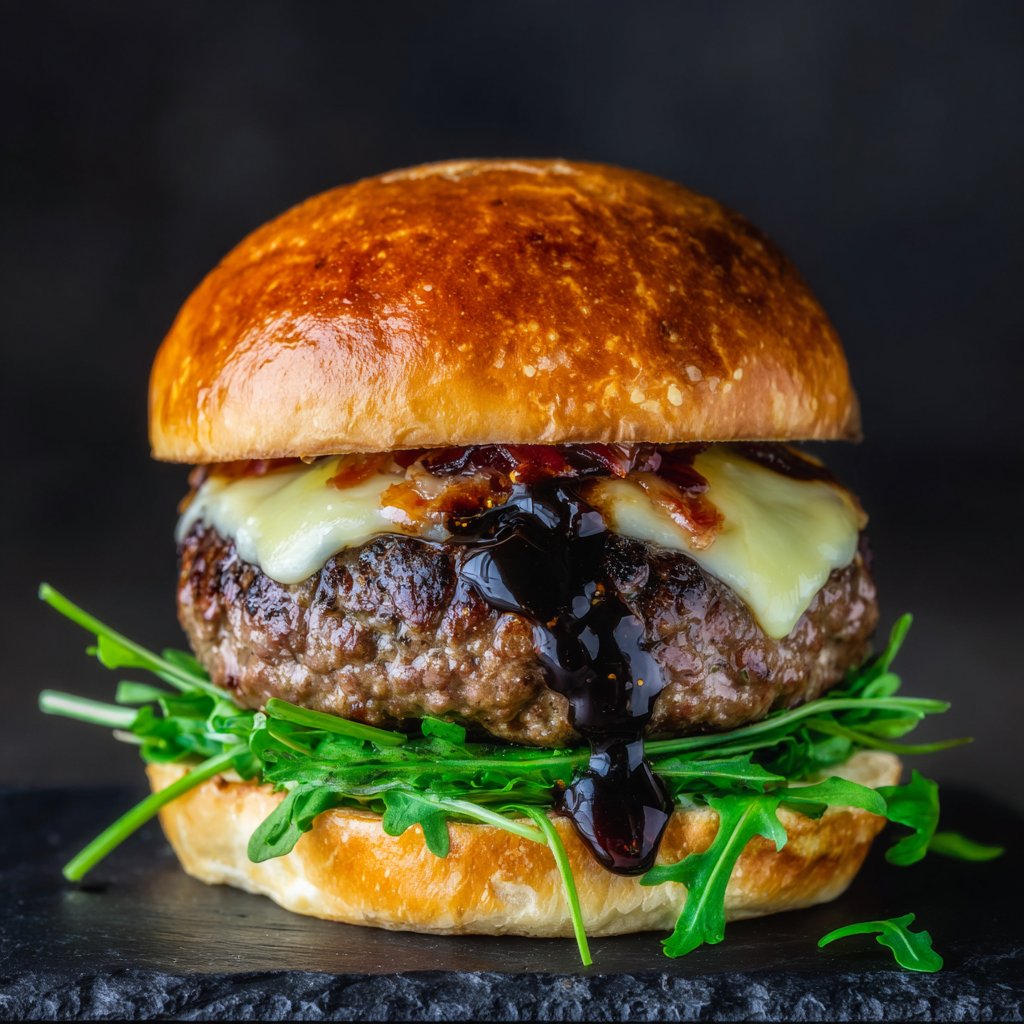 Angry Goat Burger on a brioche roll